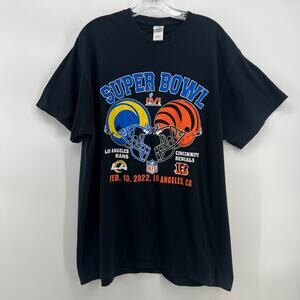 Super Bowl LVI 2022 Rams vs Bengals T-Shirt XL Black NFL History Back Print